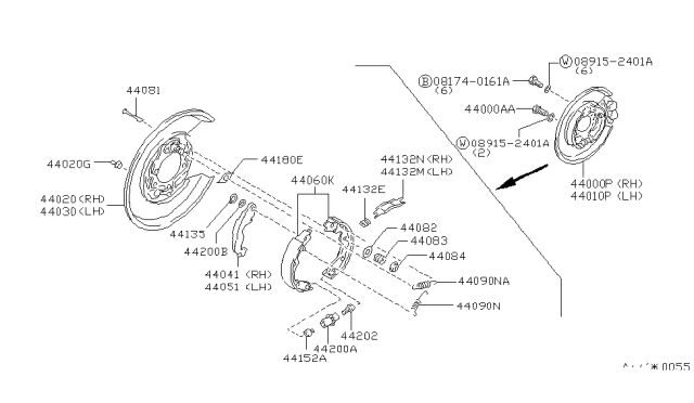 1990 Infiniti M30 Brake Shoe Diagram for 44060-41L25