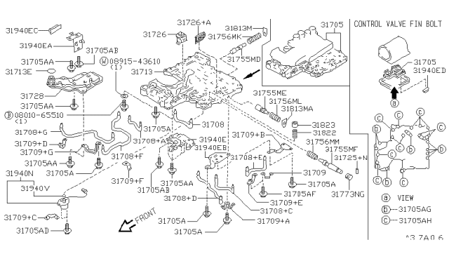 1991 Infiniti M30 Bracket-Control Valve Body Diagram for 31709-41X18