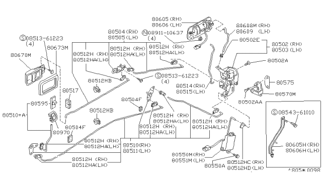 1991 Infiniti M30 Front Door Lock & Handle Diagram