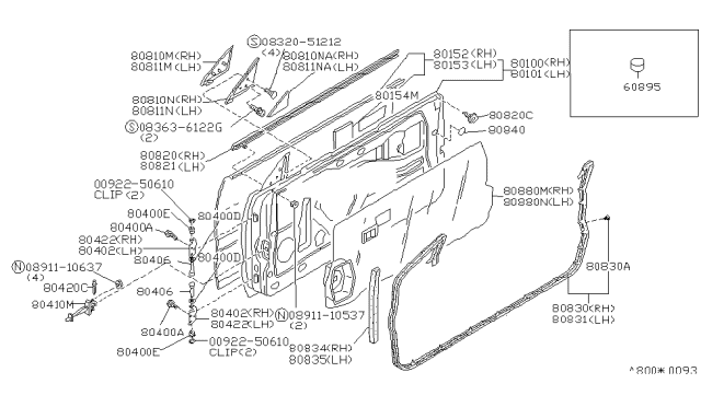 1990 Infiniti M30 WEATHERSTRIP Assembly Front Door RH Diagram for 80832-F6600