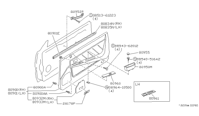 1990 Infiniti M30 Finisher Assy-Front Door,LH Diagram for 80901-F6601