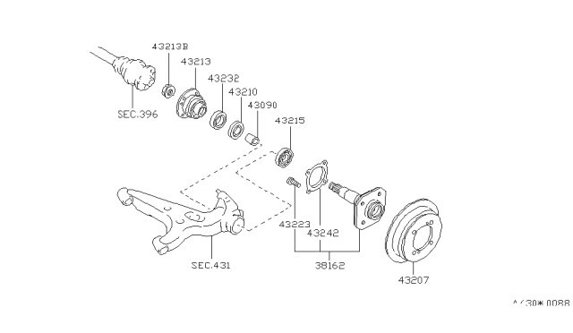 1991 Infiniti M30 Rear Axle Bearing, Outer Diagram for 43215-F6100