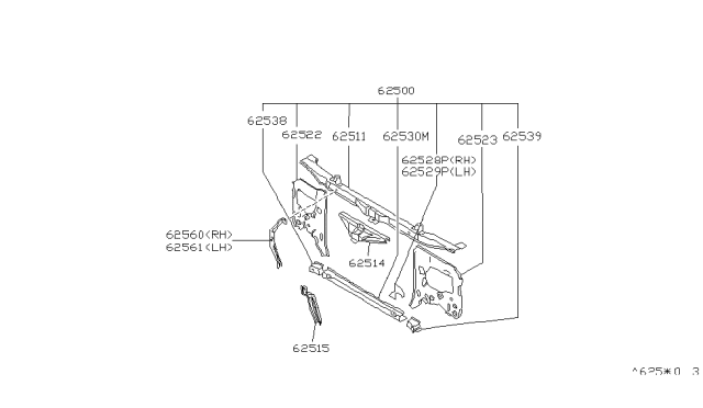 1991 Infiniti M30 Brace-Radiator Core Lower RH Diagram for 62538-61S00