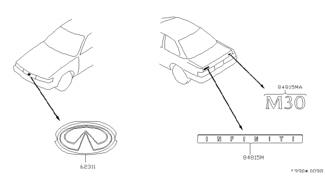 1991 Infiniti M30 Trunk Lid Emblem Diagram for 84894-F6605