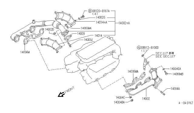 1991 Infiniti M30 Gasket-Manifold Exhaust Diagram for 14037-V5000