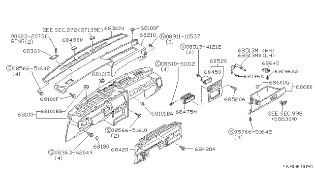 1990 Infiniti M30 Panel-Instrument Diagram for 68100-F6622