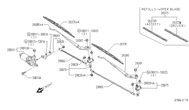 1990 Infiniti M30 Wiper Blade Refill Diagram for B8891-52590