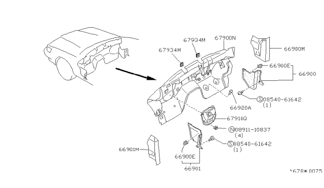 1992 Infiniti M30 Finisher-Dash Side,RH Diagram for 66900-F6604