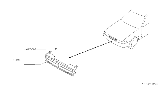 1992 Infiniti M30 Front Radiator Grille Assembly Diagram for 62310-F6669