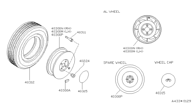 1990 Infiniti M30 Spare Tire Wheel Assembly Diagram for 40300-62S00