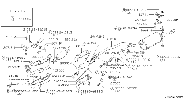 1991 Infiniti M30 Exhaust Tube & Muffler Diagram