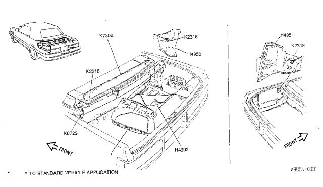 1991 Infiniti M30 Carpet Assembly-Rear Wheel HSE,Lr Diagram for H4951-F6200