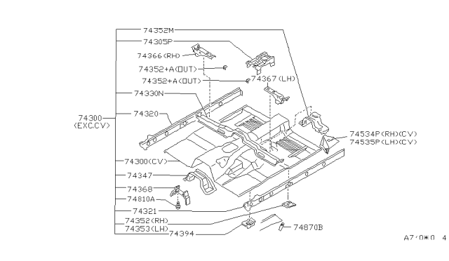 1991 Infiniti M30 Floor-Front Diagram for 74312-F6638
