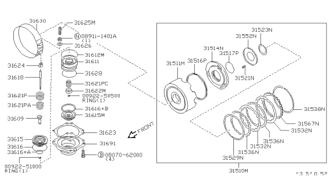 1990 Infiniti M30 Plate Retaining Diagram for 31537-21X01