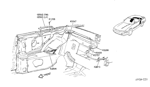 1991 Infiniti M30 Motor-Side Window Reg,LH Diagram for K3757-9X001