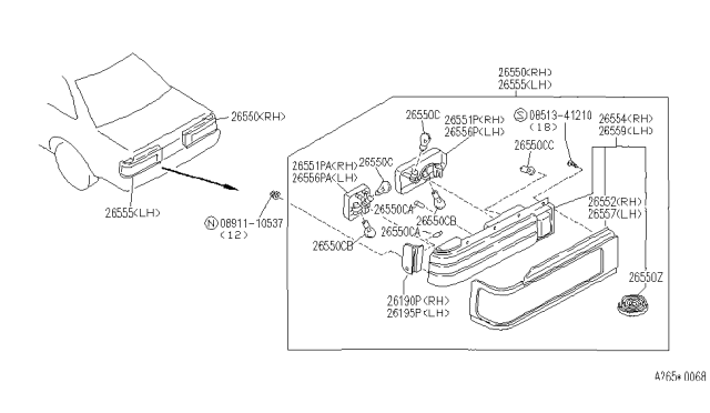 1991 Infiniti M30 Bulb Diagram for 26715-89902