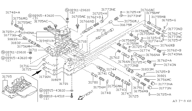 1991 Infiniti M30 Control Valve Assembly Diagram for 31705-43X10