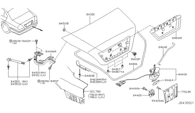 2003 Infiniti Q45 Cover-Trunk Lid Hinge Diagram for 84446-AR010