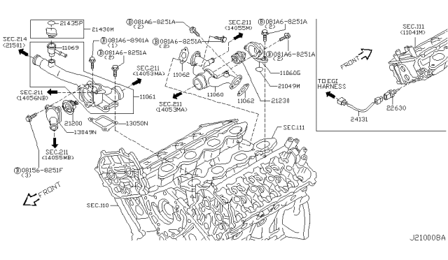 2002 Infiniti Q45 Gasket-Water Outlet Diagram for 11062-AR000