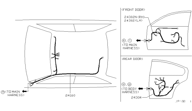 2002 Infiniti Q45 Harness Assembly-Door,Rear Diagram for 24126-AR200