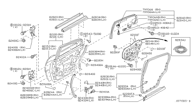 2005 Infiniti Q45 Frame, Rear Door Inner Diagram for 82145-AR000