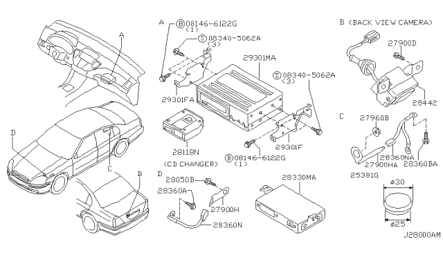 2002 Infiniti Q45 Bracket-Cassette Deck Diagram for 28195-AR200