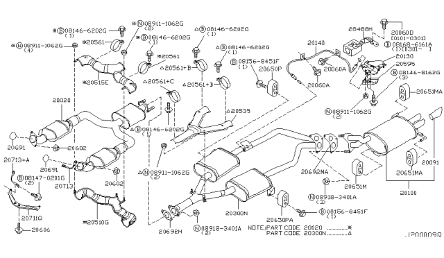 2002 Infiniti Q45 Bracket-Exhaust Tube Mounting Diagram for 20713-AR020