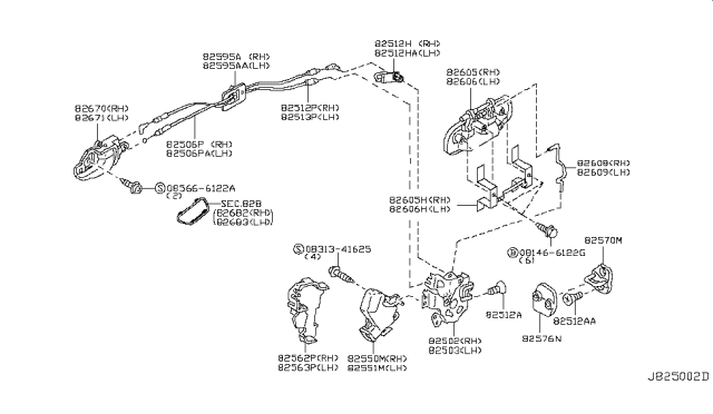 2003 Infiniti Q45 Rear Door Lock & Handle Diagram