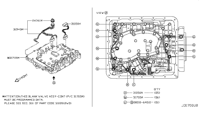 2005 Infiniti Q45 Control Blank Valve Assembly Without Programming Diagram for 31705-98X1A