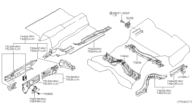 2006 Infiniti Q45 Outrigger Assy-Side Member,LH Diagram for 67407-AR200