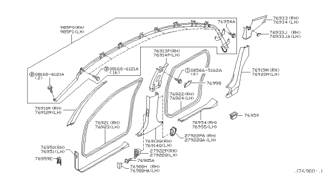 2005 Infiniti Q45 Plate-Kicking,Front RH Diagram for 76951-AR202