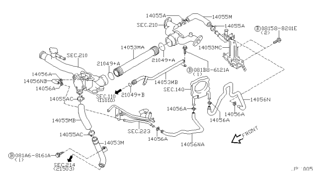 2002 Infiniti Q45 Water Hose & Piping Diagram