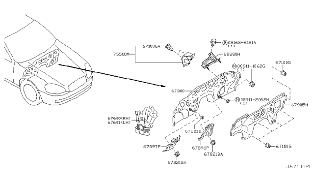 2005 Infiniti Q45 FOOTREST Assembly Diagram for 67840-AR205