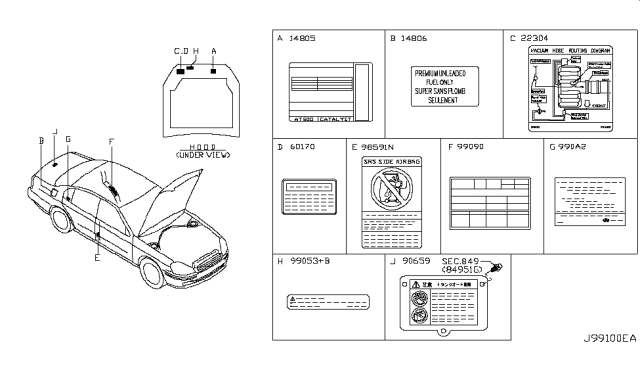 2006 Infiniti Q45 Caution Plate & Label Diagram 2