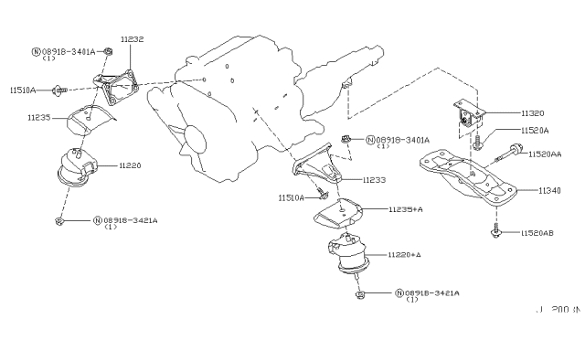 2003 Infiniti Q45 Engine & Transmission     Mounting Diagram