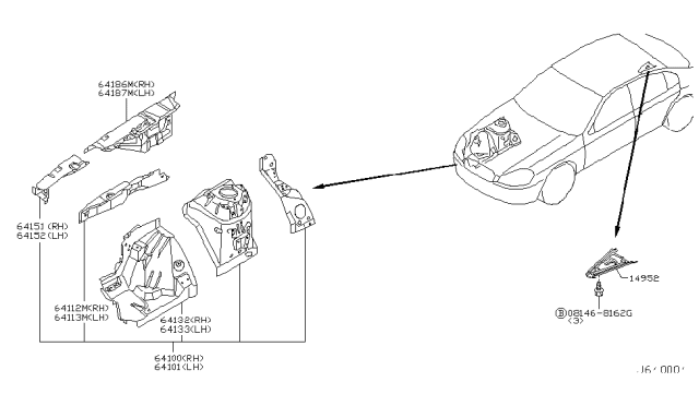 2003 Infiniti Q45 Hoodledge-Lower,Front RH Diagram for 64130-AR200