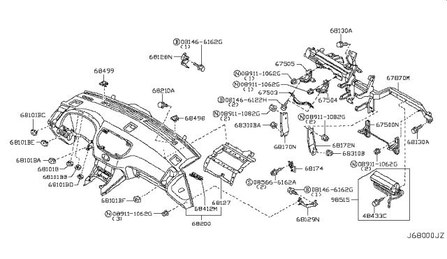 2005 Infiniti Q45 Instrument Panel,Pad & Cluster Lid Diagram 1