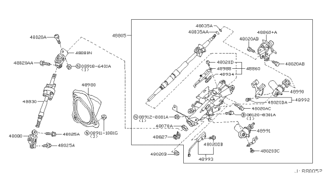 2002 Infiniti Q45 Shaft Assy-Steering Column,Lower Diagram for 48822-AR200