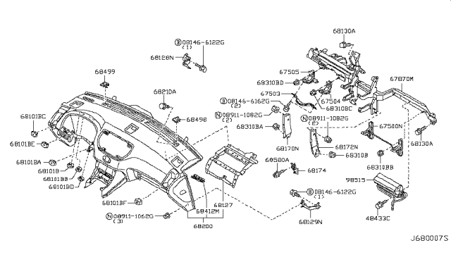 2002 Infiniti Q45 Protector Assembly-Knee, R Upper Diagram for 67500-AR200