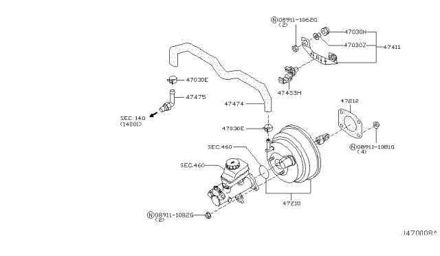 2006 Infiniti Q45 Master Vac Assembly Diagram for 47210-CR927