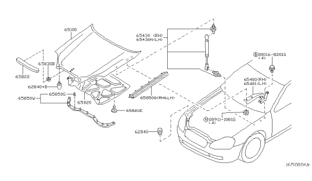 2006 Infiniti Q45 Hood Panel,Hinge & Fitting Diagram