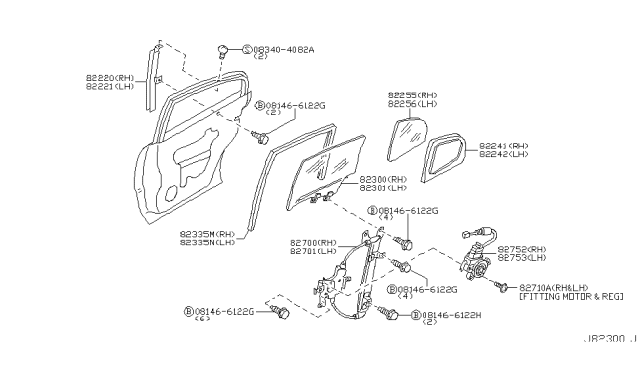 2002 Infiniti Q45 Glass-Rear Door Corner,RH Diagram for 82262-AR000