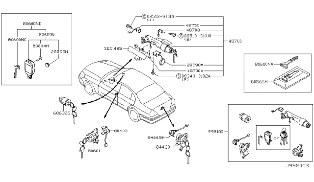 2003 Infiniti Q45 Cylinder Set-Trunk Lid Lock Diagram for H4660-AR000