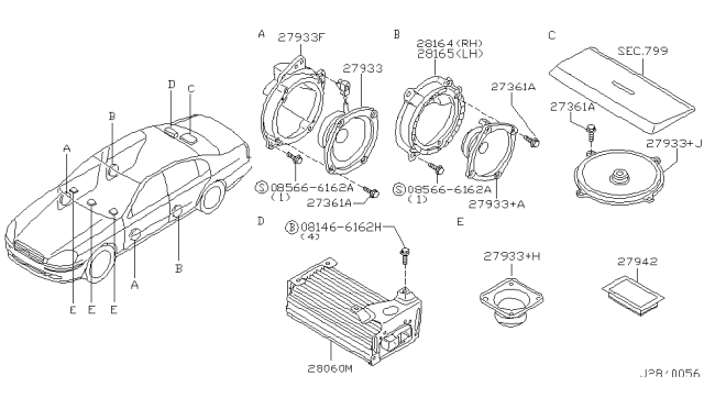 2004 Infiniti Q45 Speaker Unit Diagram for 28156-AT500