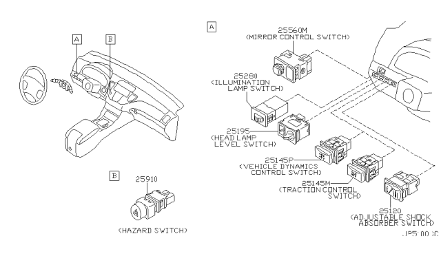 2003 Infiniti Q45 Switch Assembly-Traction Control Diagram for 25145-AR000