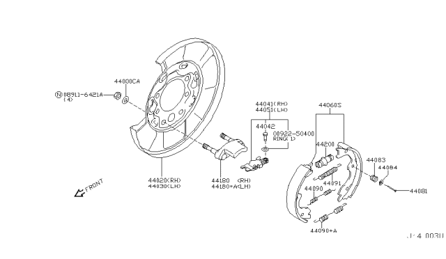 2002 Infiniti Q45 Spring-Return,Rear Brake Shoe Diagram for 44090-AR000