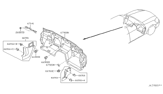 2006 Infiniti Q45 Bracket Assembly Diagram for 67141-AR200