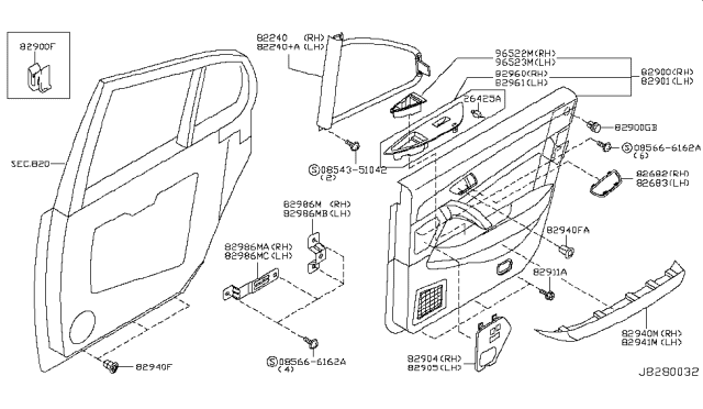2005 Infiniti Q45 Rear Door Trimming Diagram 1