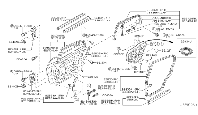 2006 Infiniti Q45 Rear Door Panel & Fitting Diagram