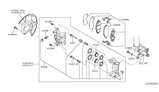 2003 Infiniti Q45 Front Disc Brake Pad Kit Diagram for 41060-AR090